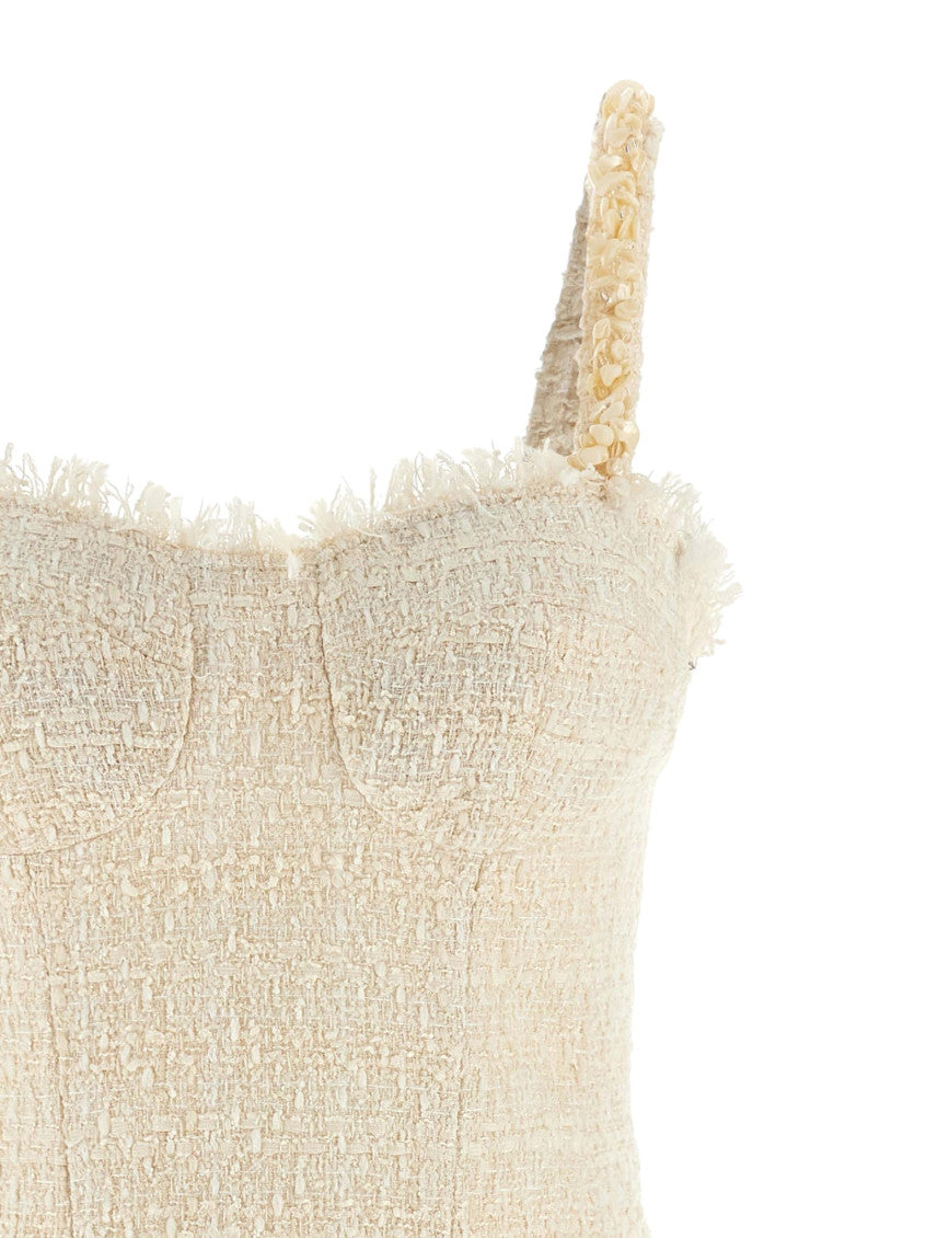 Off White Textured Sweet Heart Neck Mini Dress 5