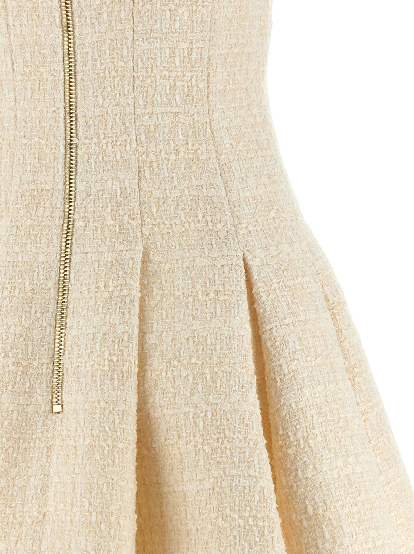 Off White Textured Sweet Heart Neck Mini Dress 6