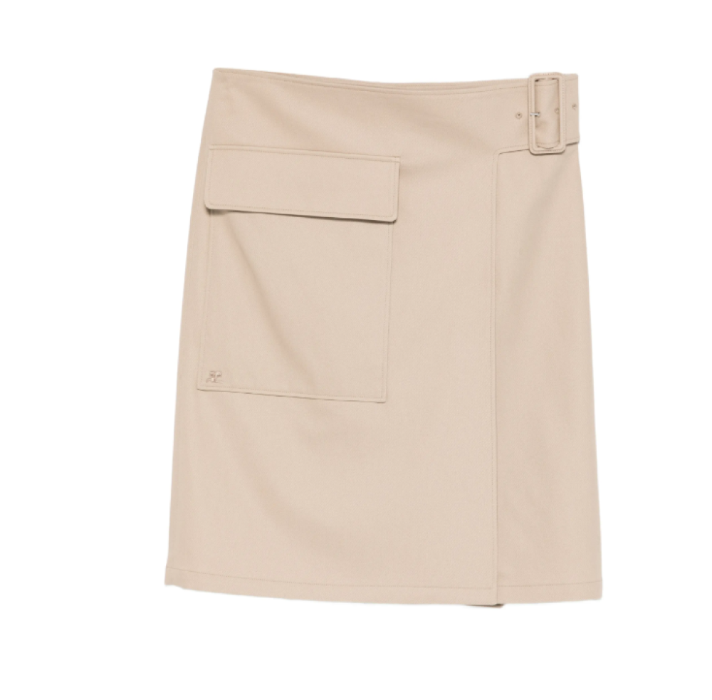 Beige Solid Knee Length Skirt 1