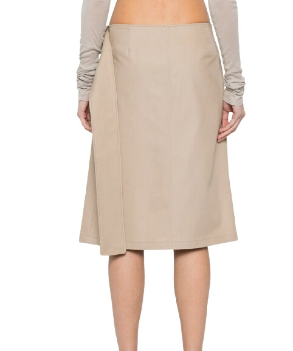 Beige Solid Knee Length Skirt 3