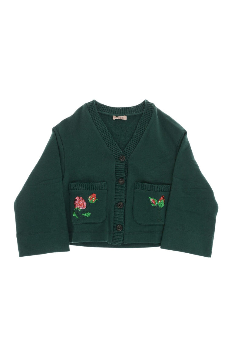 Girls Dark Green Embroidered Cardigan 1