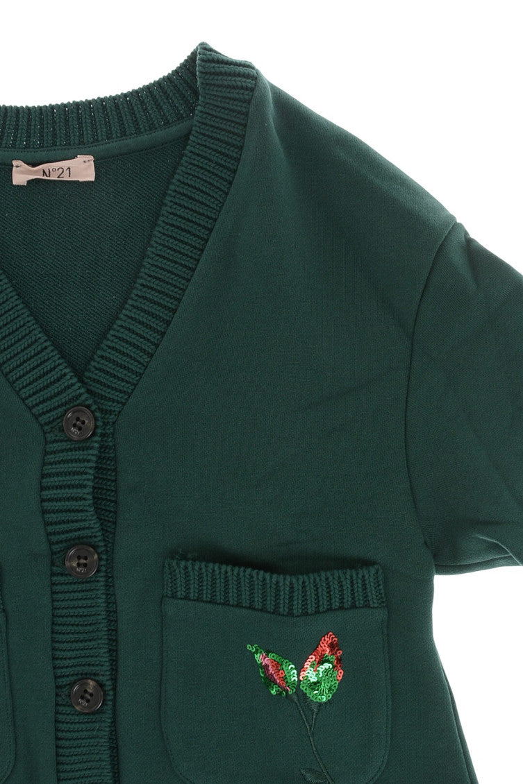 Girls Dark Green Embroidered Cardigan 3