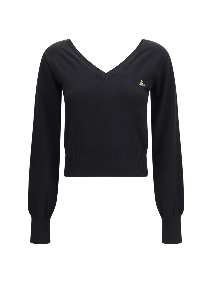 Black Solid V Neck Sweater 1