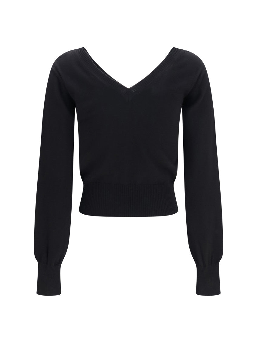 Black Solid V Neck Sweater 2
