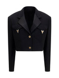Black Solid Peaked Lapel Blazer 1