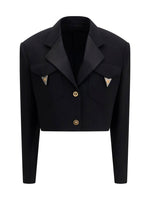 Black Solid Peaked Lapel Blazer 1