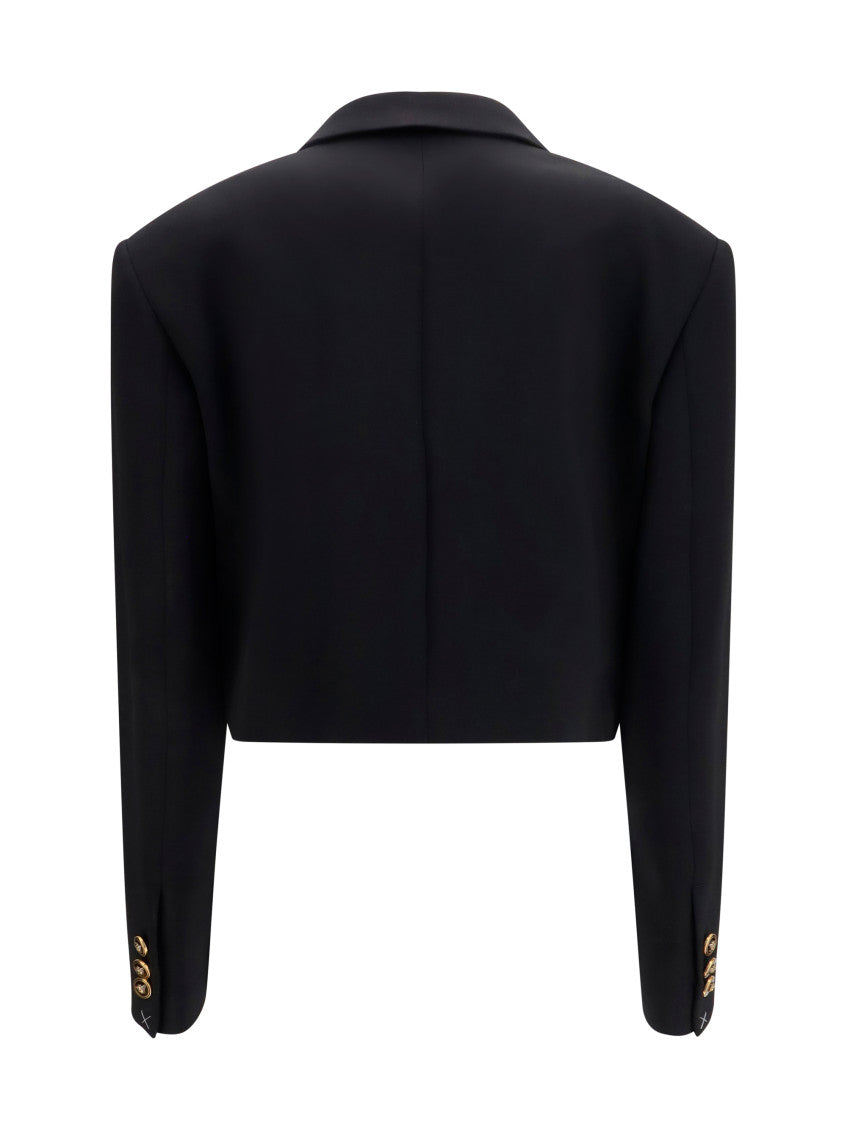 Black Solid Peaked Lapel Blazer 2