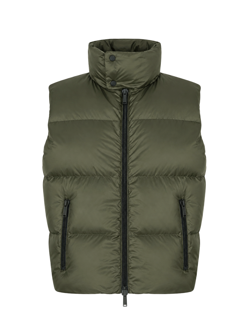 Olive Quilted Sleeveless Jacket 1