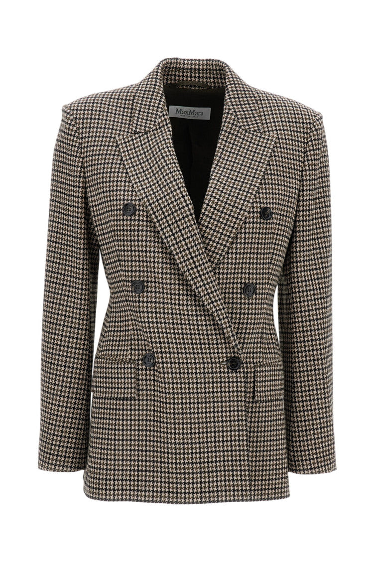 Brown Houndstooth Peaked Lapel Blazer 1