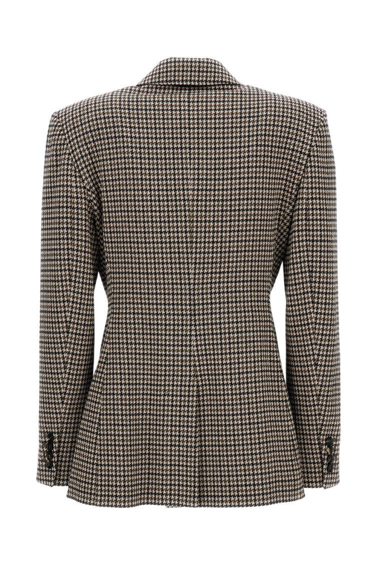 Brown Houndstooth Peaked Lapel Blazer 2