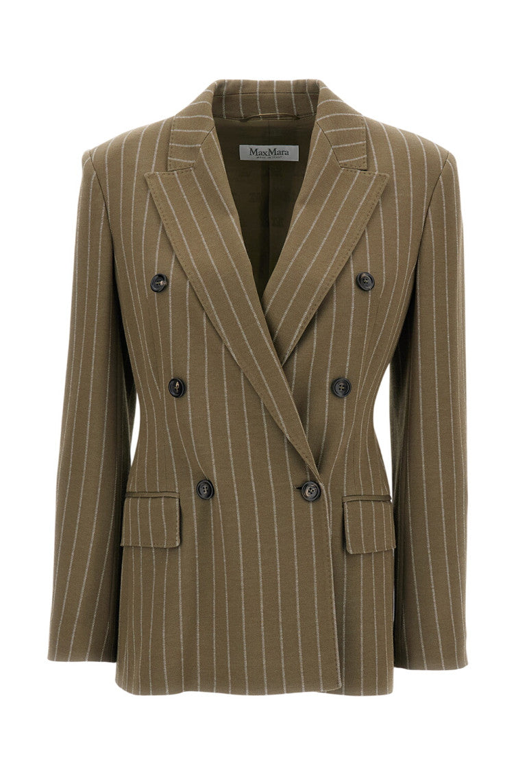 Beige Stripes Peaked Lapel Blazer 1