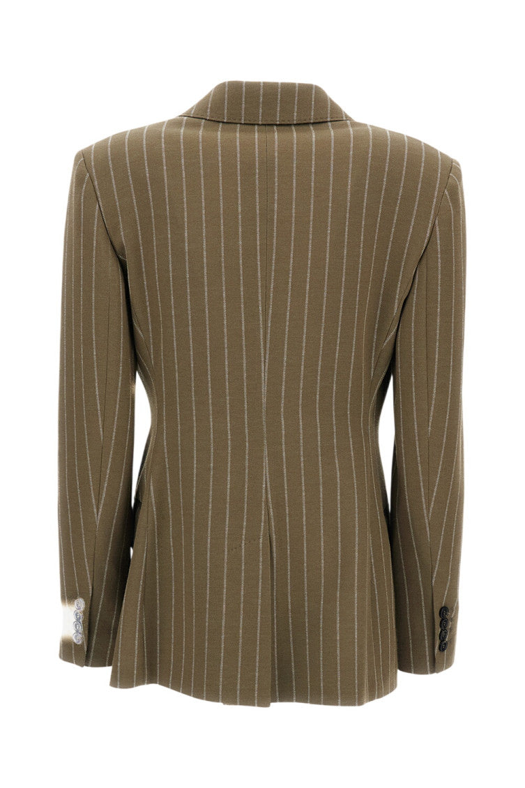Beige Stripes Peaked Lapel Blazer 2