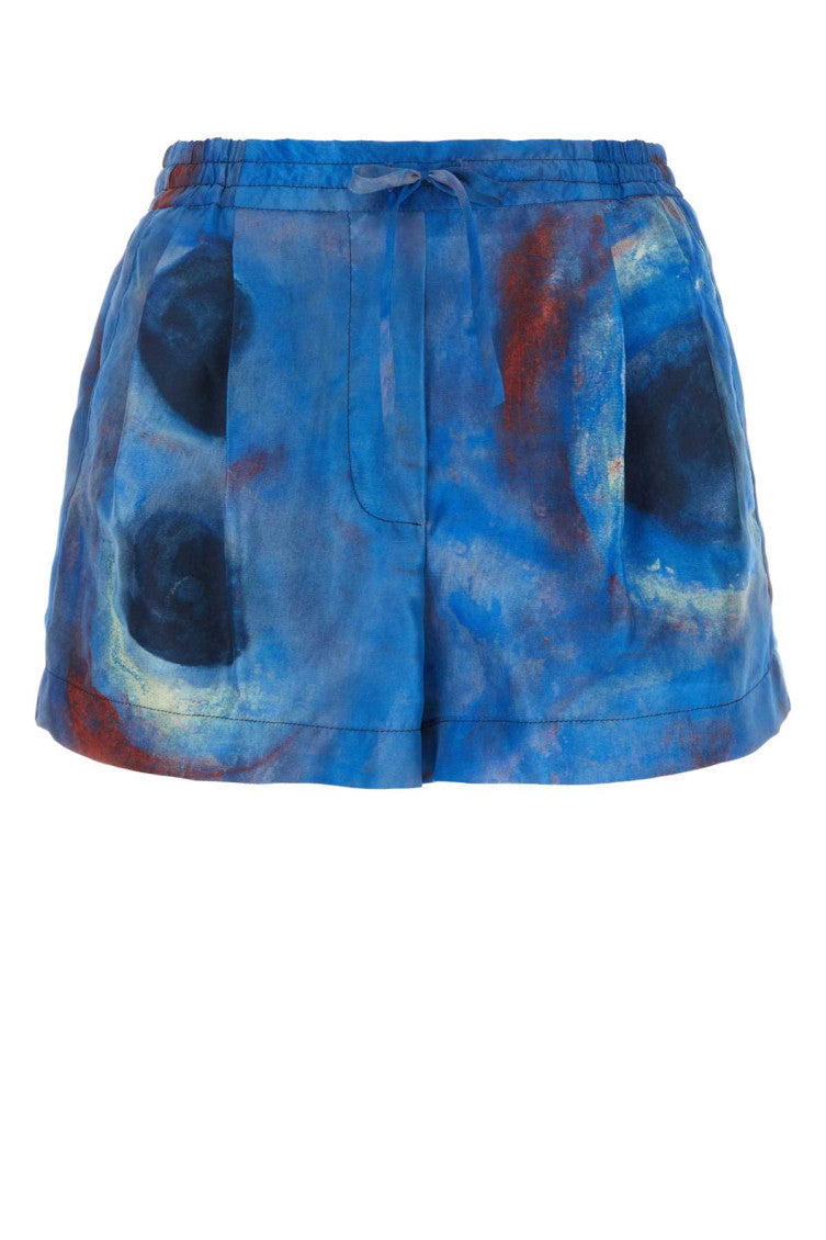 Blue Printed Silk Shorts 1
