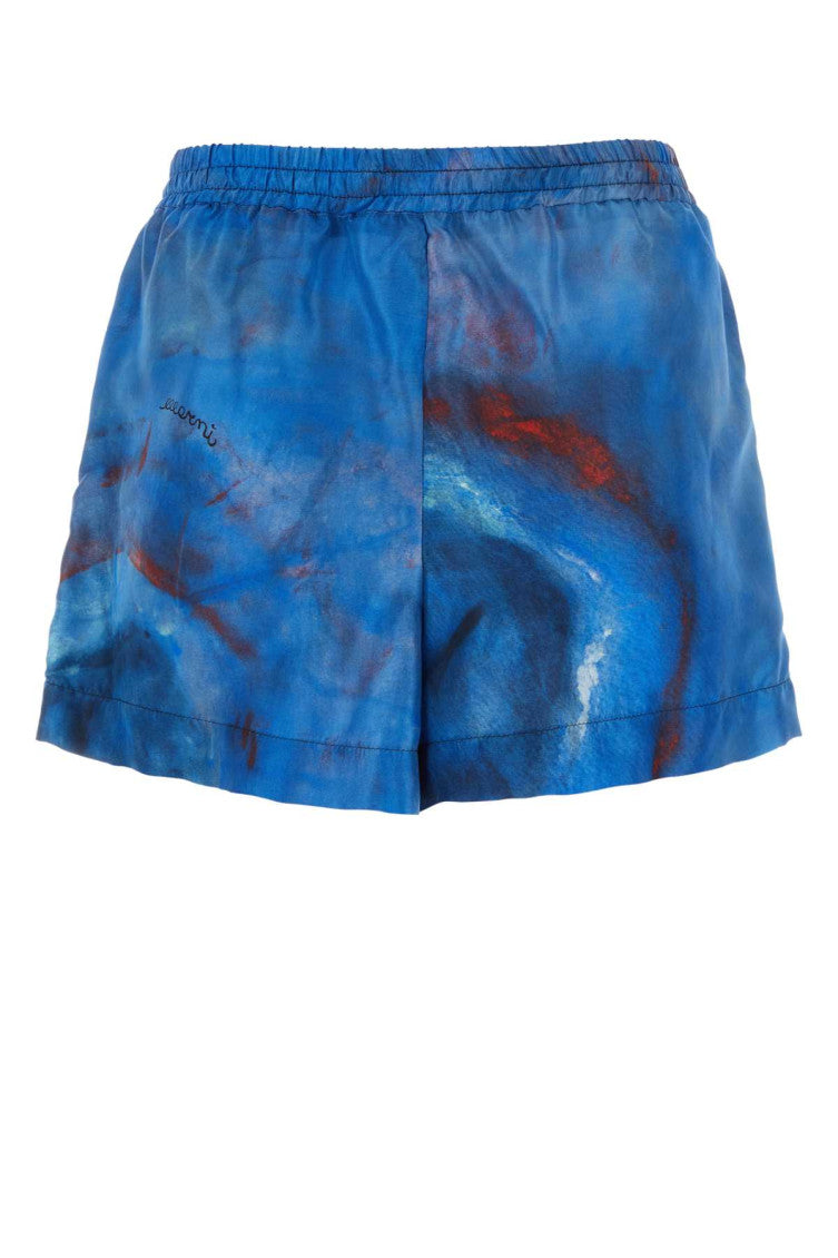 Blue Printed Silk Shorts 2
