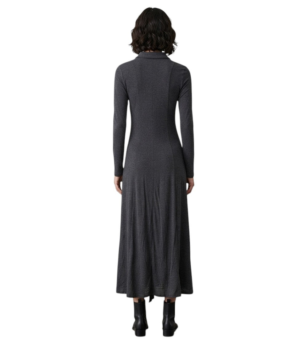 Dark Grey Shirt Collar Maxi Dress 2
