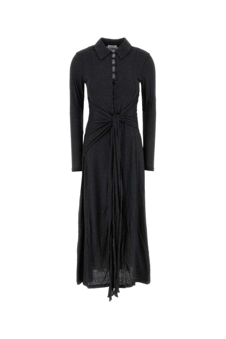 Dark Grey Shirt Collar Maxi Dress 3