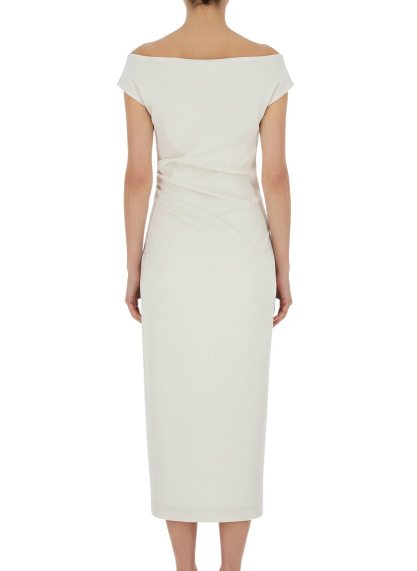 White Boat Neck Midi Dress 2