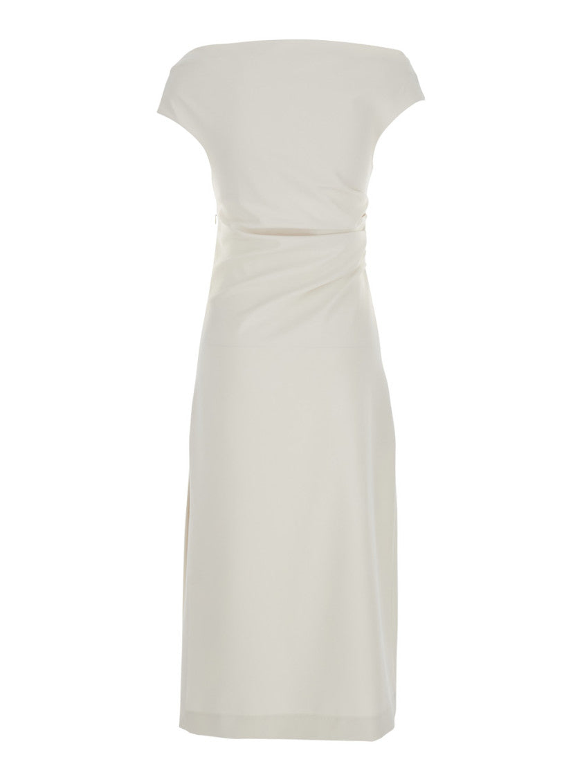 White Boat Neck Midi Dress 4