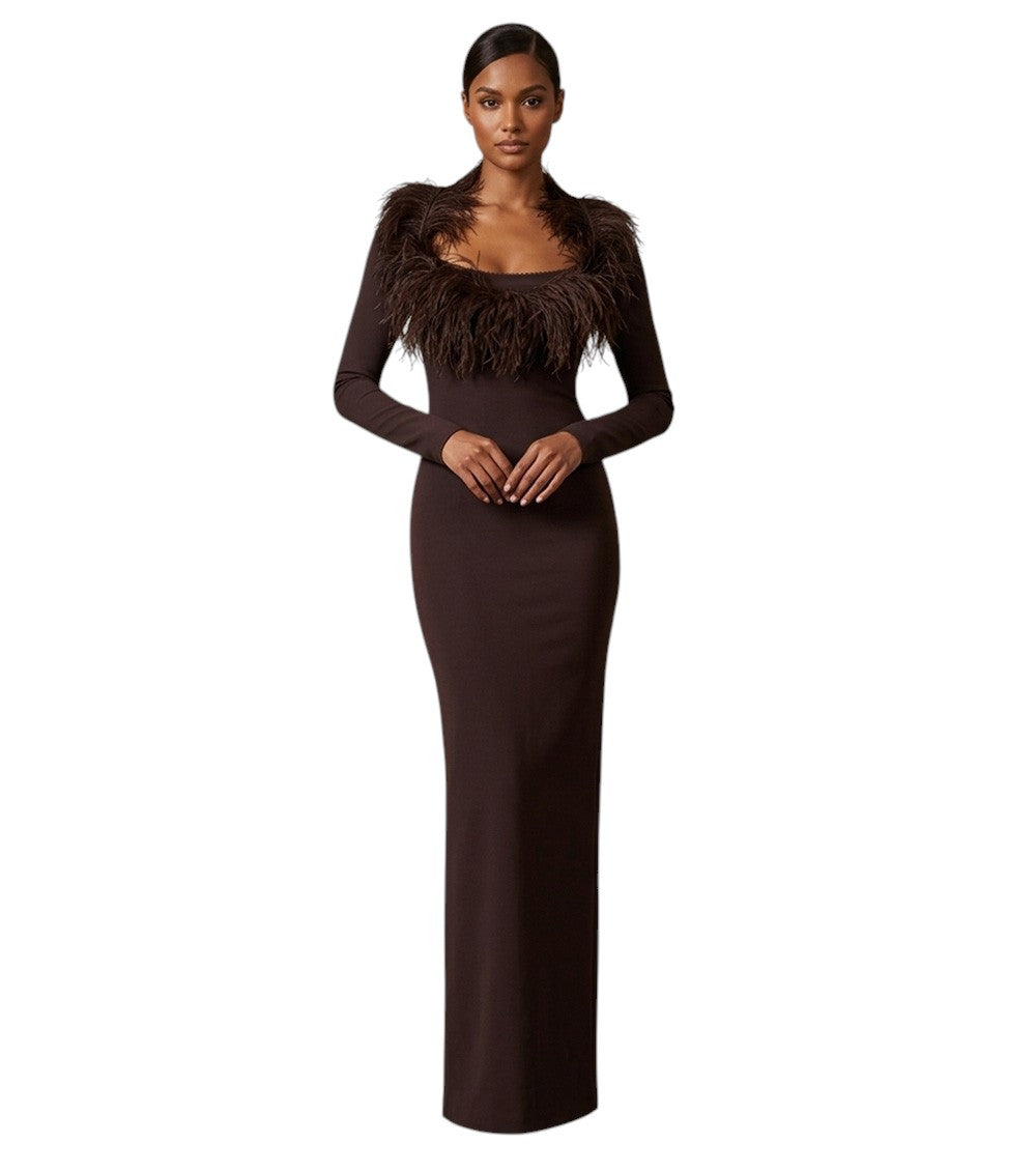 Brown Scoop Neck Maxi Dress 3