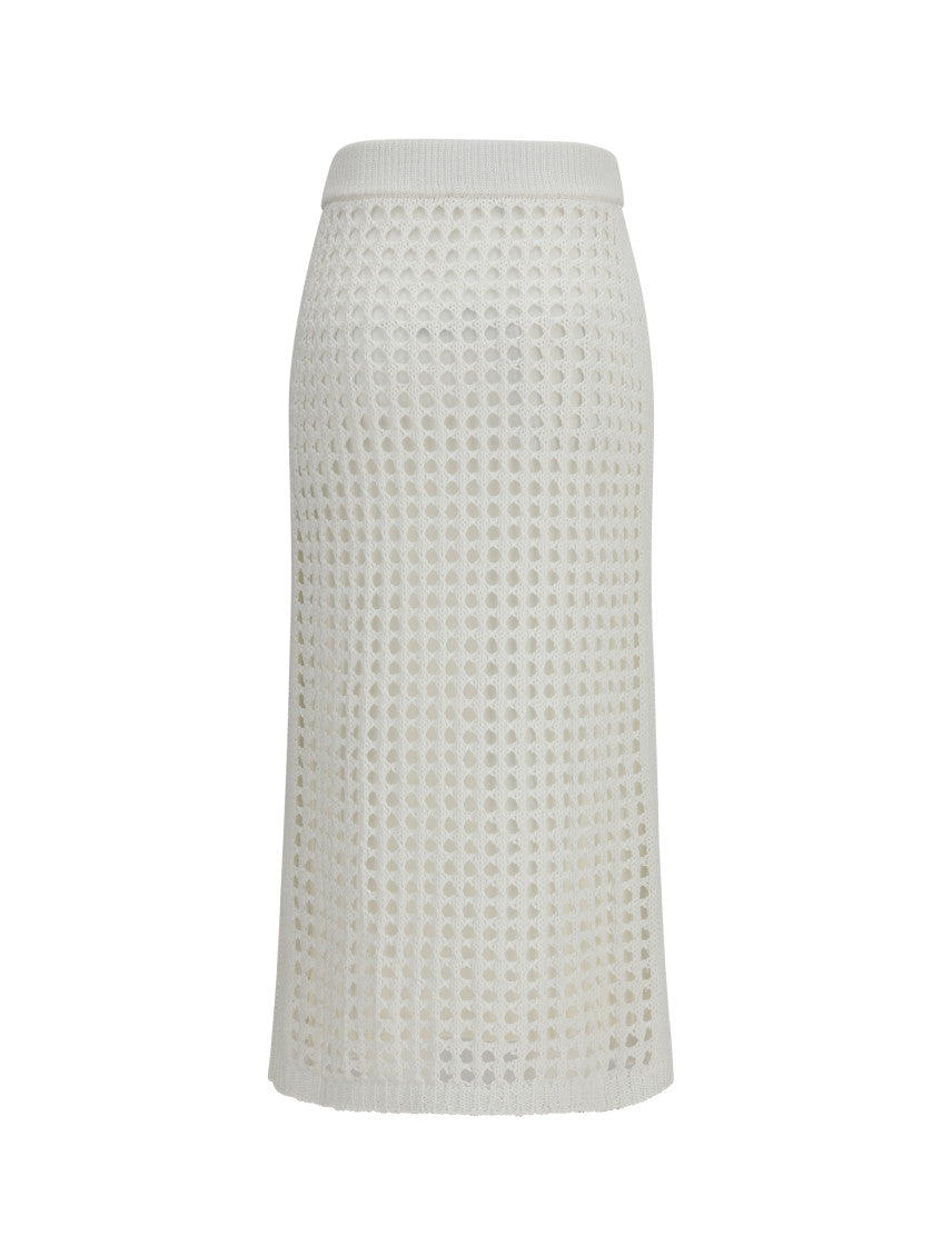 White Crochet Ankle Length Skirt 2