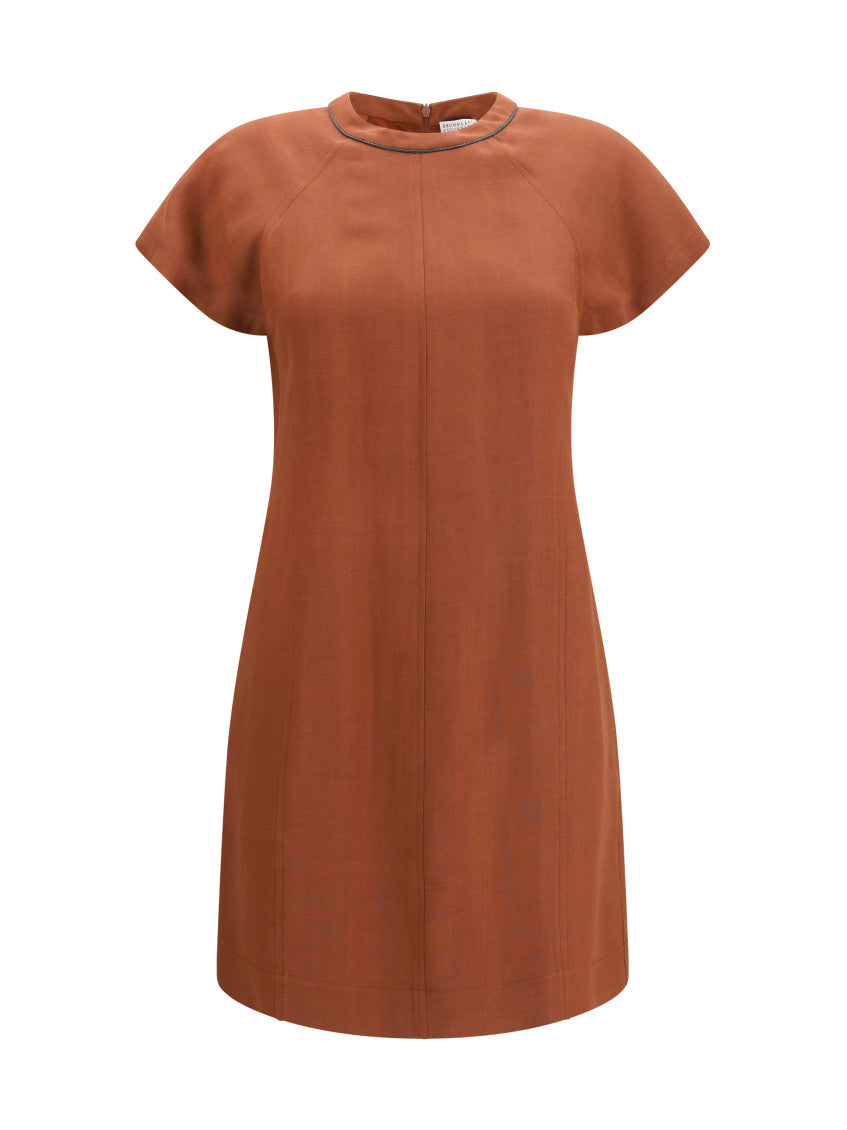 Brown Round Neck Mini Dress 1