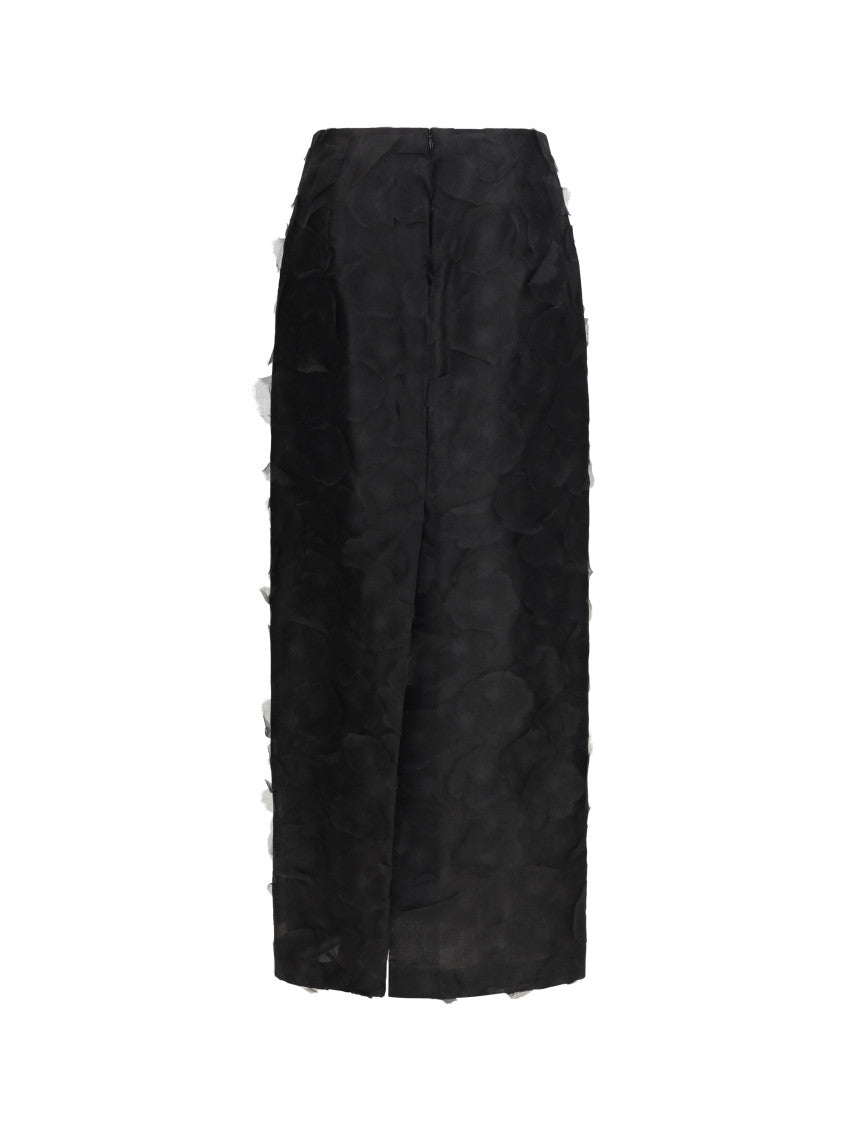 Black Textured Calf Length Skirt 2