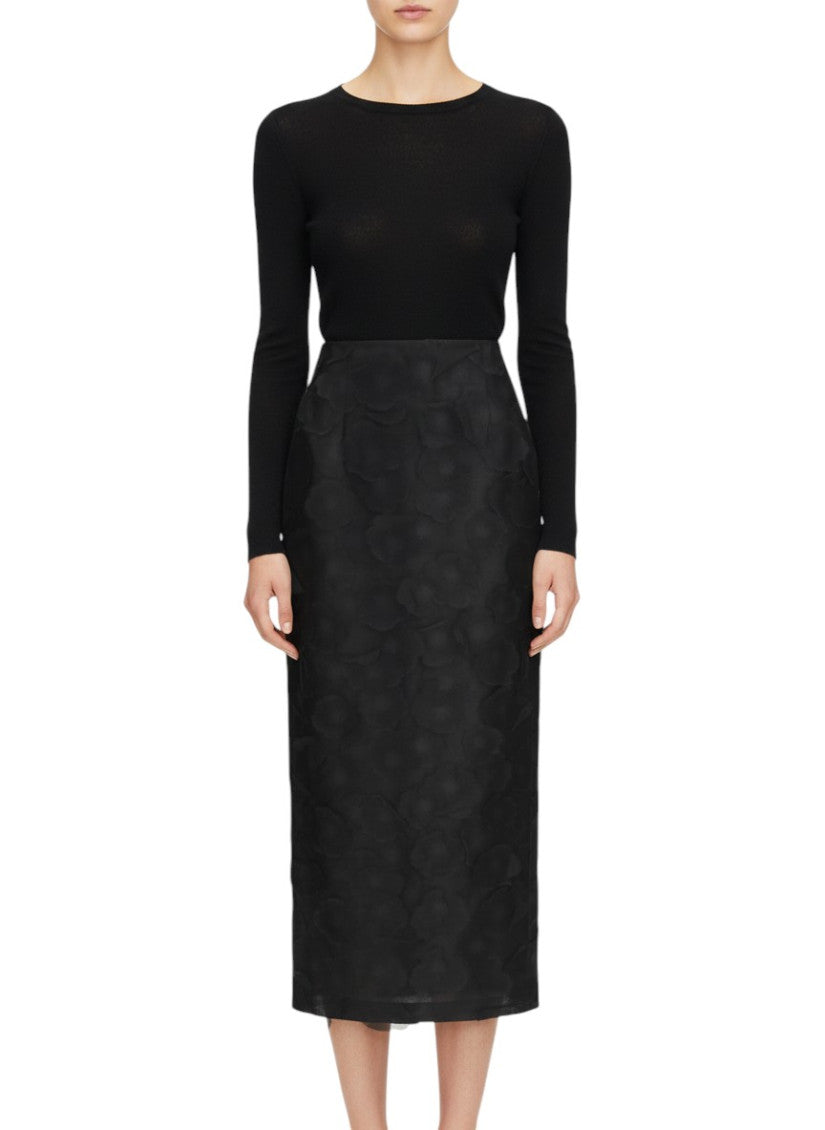 Black Textured Calf Length Skirt 3