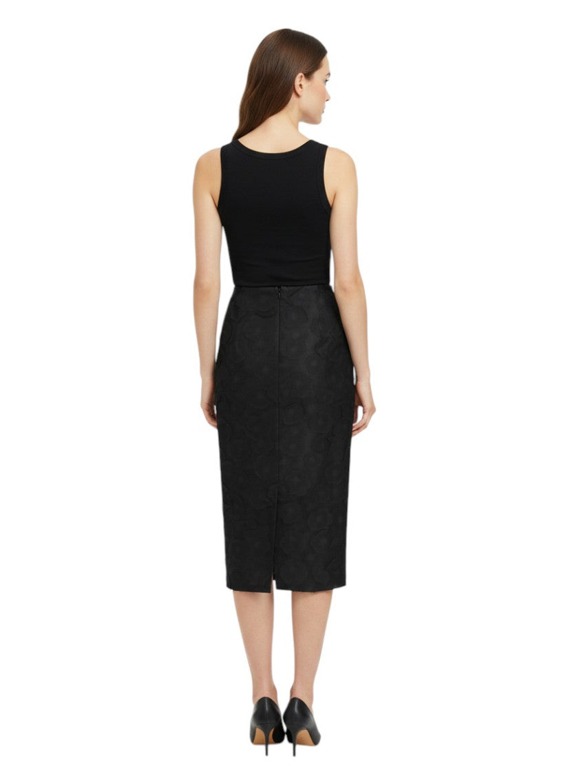 Black Textured Calf Length Skirt 4