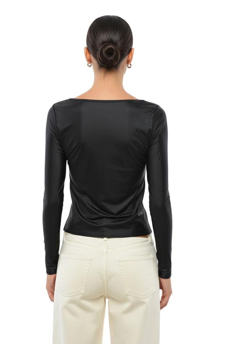 Black Solid V Neck Top 2