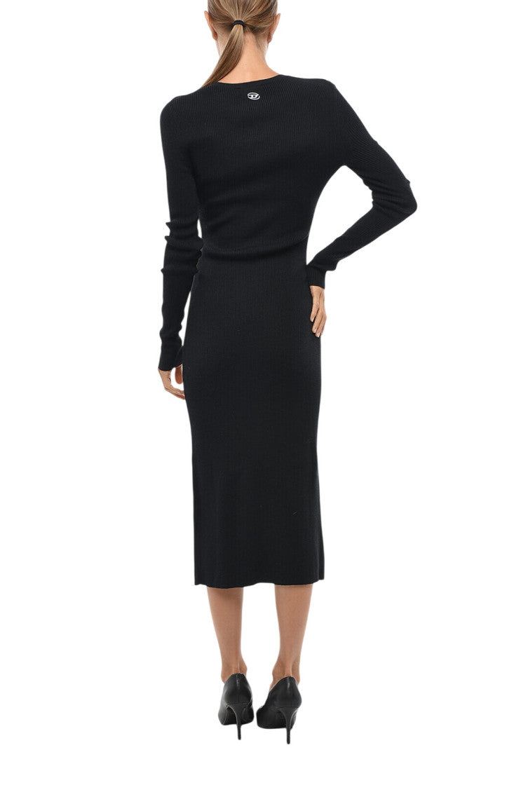 Black Textured Crew Neck Midi Dress 2