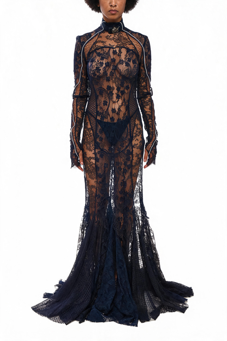 Black Mock Collar Maxi Dress 1