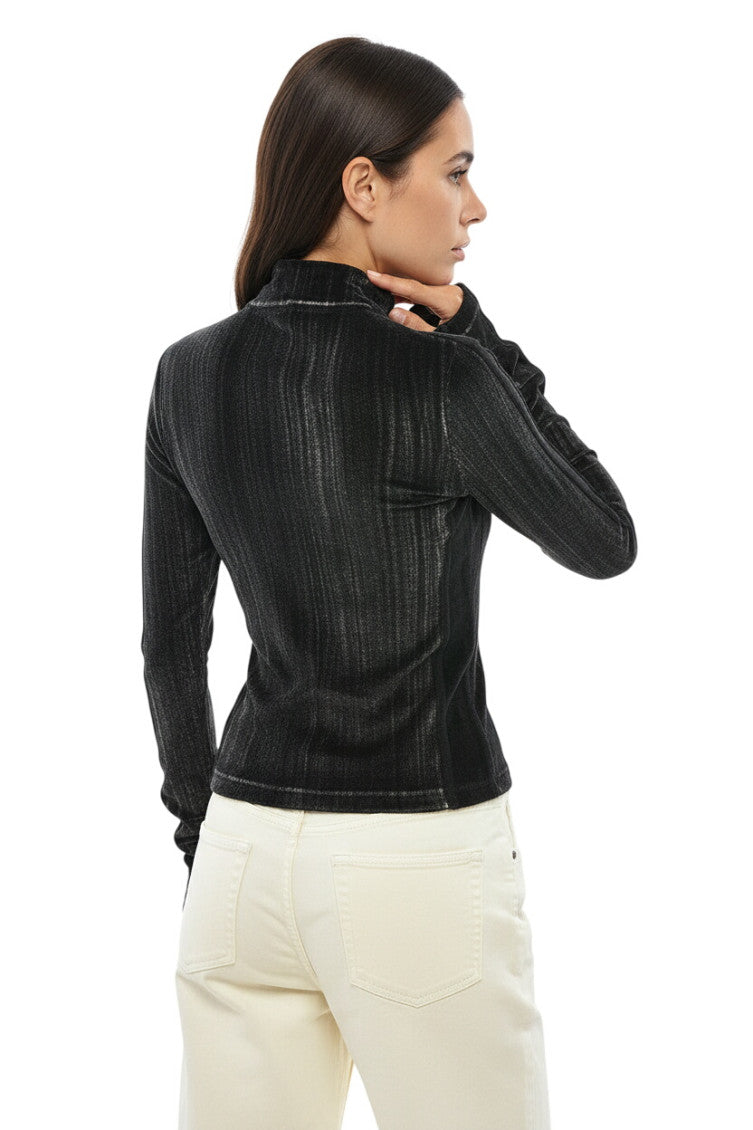 Black Textured Mock Collar Top 2