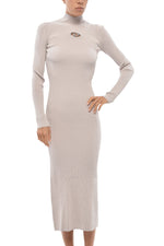 Off White Mock Collar Midi Dress 1