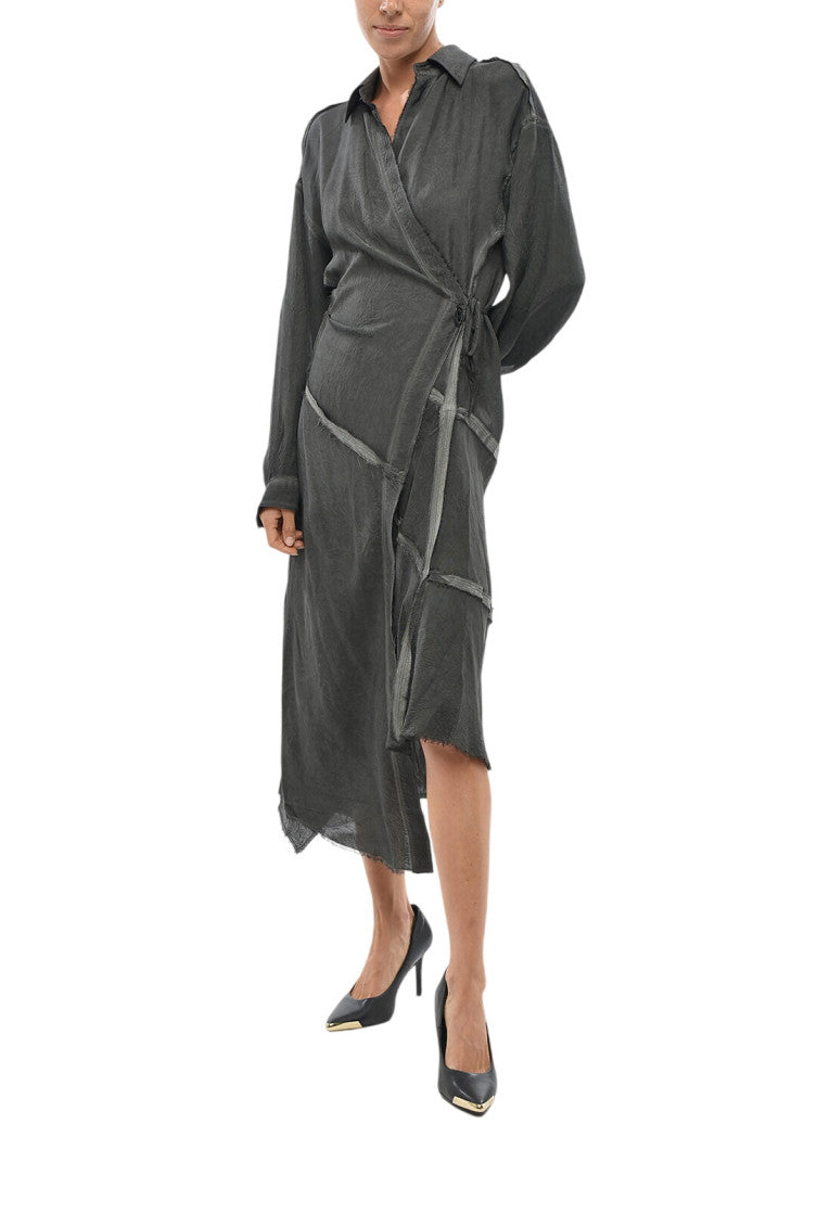 Grey Shirt Collar Midi Dress 1