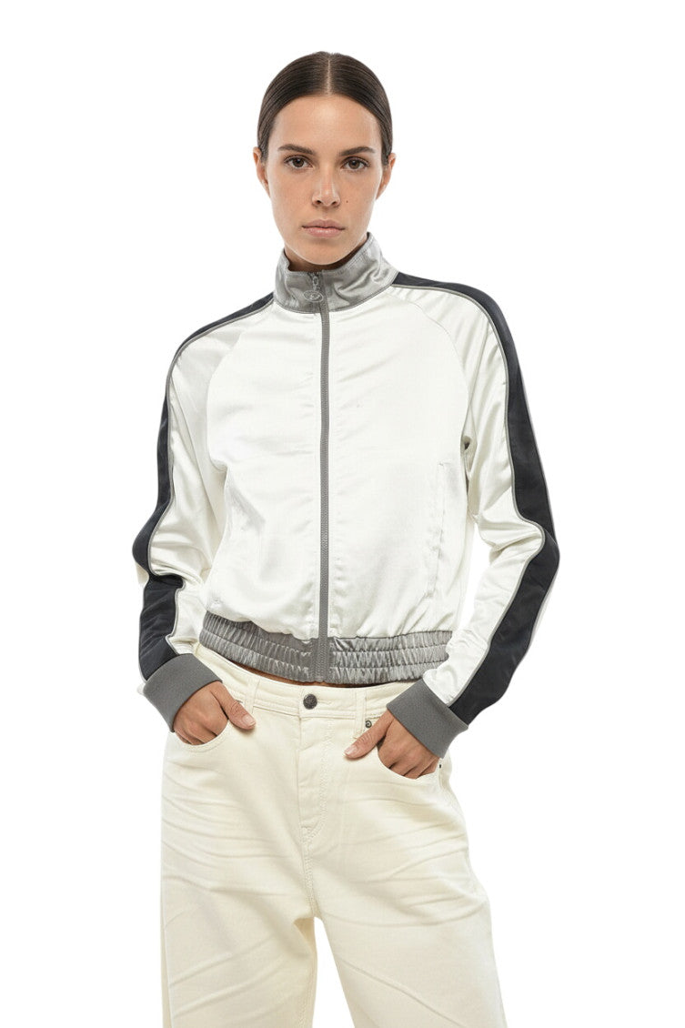 White Color Block Mock Collar Sweatshirt 1
