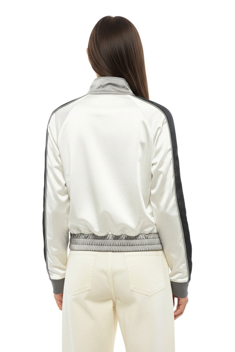 White Color Block Mock Collar Sweatshirt 2