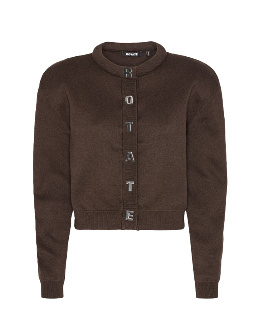 Dark Brown Logo Round Neck Cardigan 1