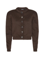 Dark Brown Logo Round Neck Cardigan 1