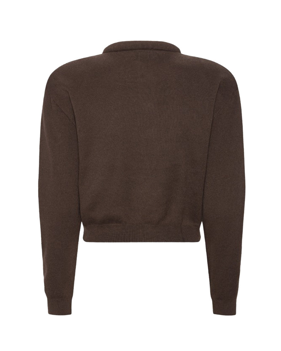 Dark Brown Logo Round Neck Cardigan 2