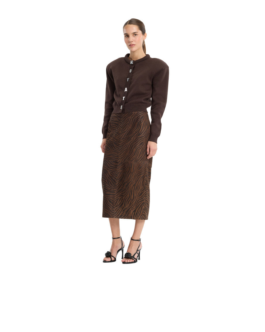 Dark Brown Logo Round Neck Cardigan 4