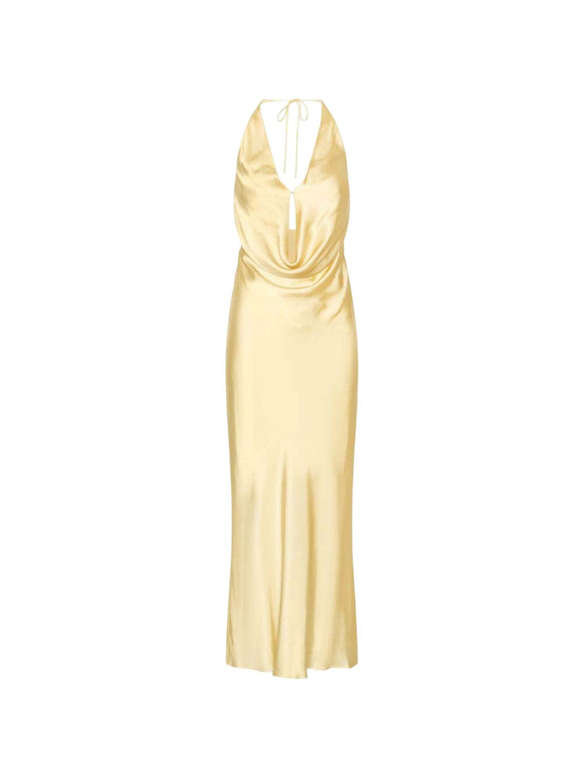 Yellow Solid Halter Neck Maxi Dress 1