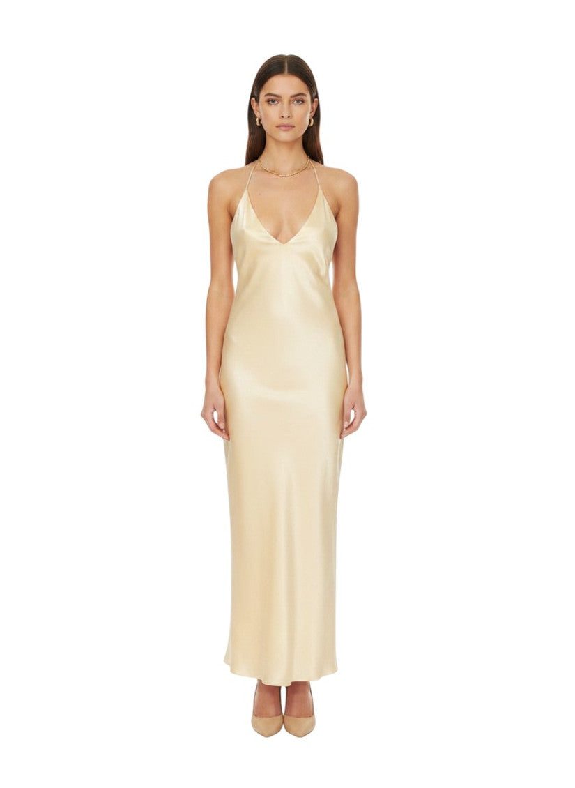 Yellow Solid Halter Neck Maxi Dress 2