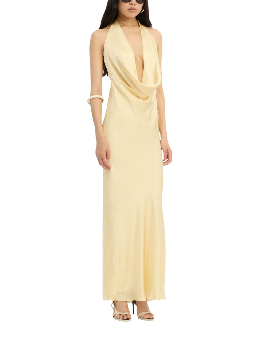 Yellow Solid Halter Neck Maxi Dress 3