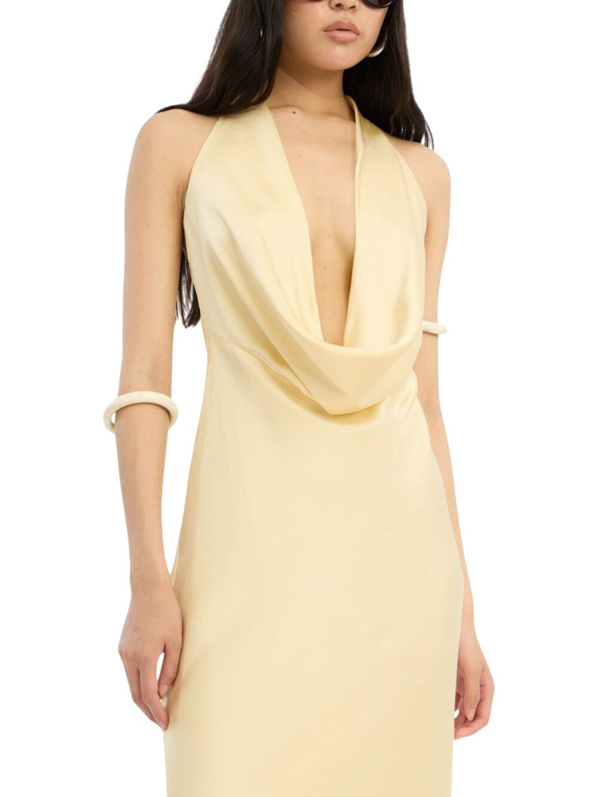 Yellow Solid Halter Neck Maxi Dress 4