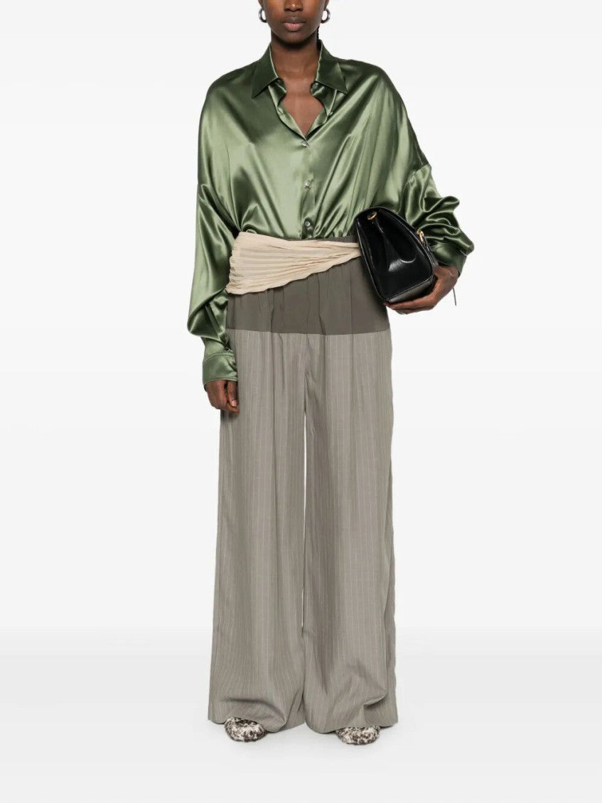 Green Casia Oversized Silk-satin Shirt 2