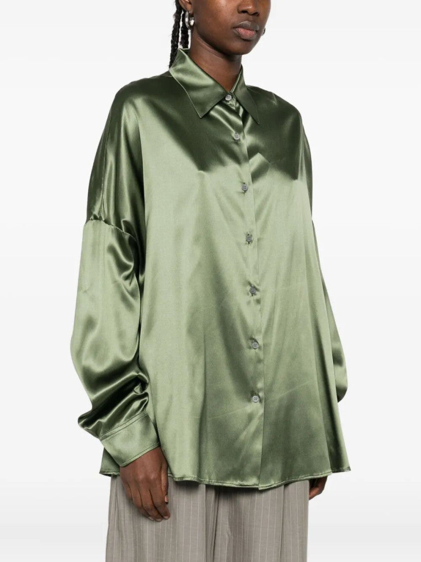 Green Casia Oversized Silk-satin Shirt 4