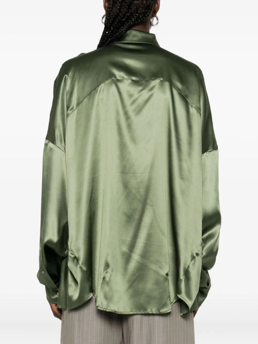 Green Casia Oversized Silk-satin Shirt 5