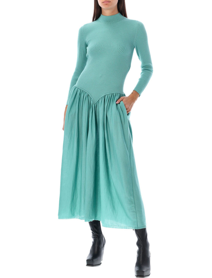 Blue Mock Collar Midi Dress 4