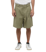 Green Solid Pleated Shorts 1