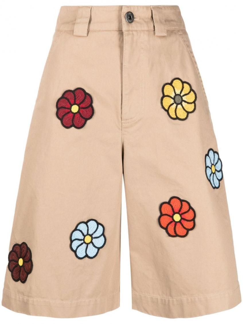 Beige Patched Cotton Shorts 1